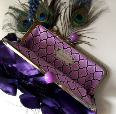 Custom Made Purple Bridal Clutch With Layered Satin Ruffles
