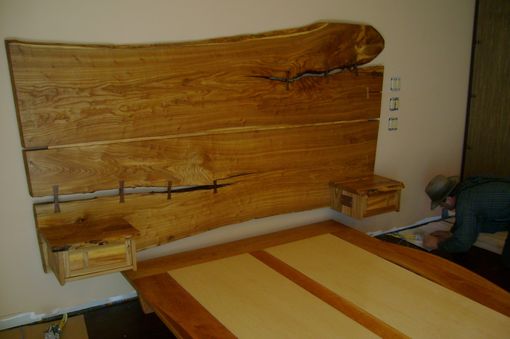 Custom Made Elm Slab Headboard And Black Cherry Platform Bed