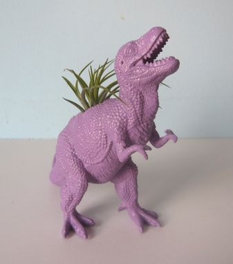 Custom Made Upcycled Dinosaur Planter - Purple Tyrannosaurus Rex With Air Plant