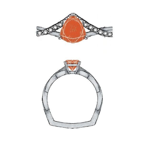 This timeless and unique engagement ring pairs a blazing orange trillion cut sapphire with a classic pavé diamond twisted band.