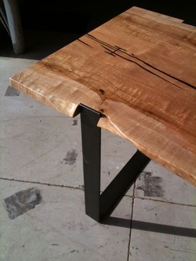 Custom Made Inset I-Beam Dinine Table And Matching Bench