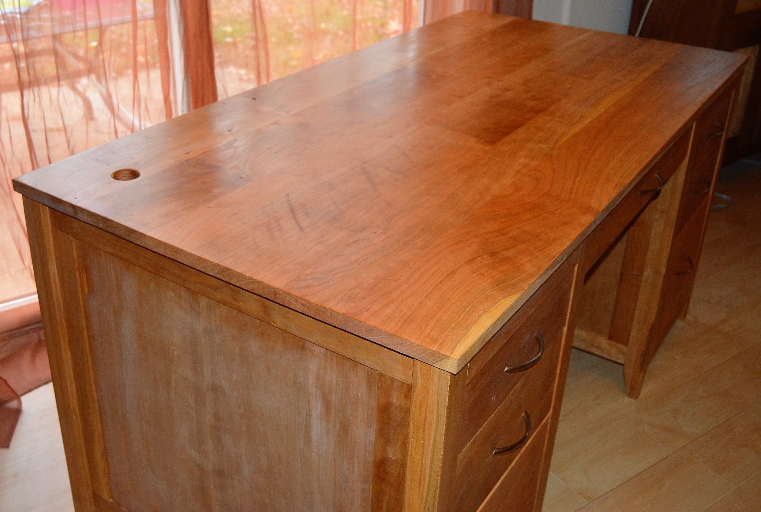Buy Hand Crafted Figured Solid Cherry Executive Desk, made to order