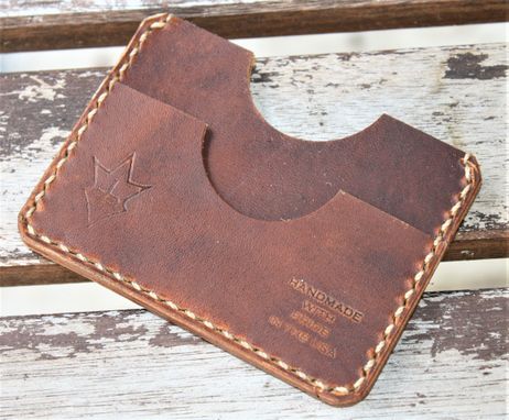 Custom Made Handmade Leather Parvus Wallet Sunset Oil Tan W/ Money Band