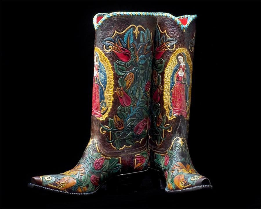 Hand Crafted Hand Tooled Cowboy Boot Lady Guadalupe Design With ...