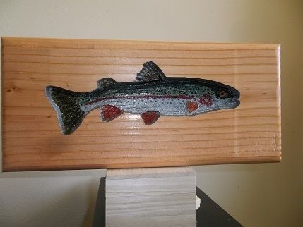Custom Made 8" Rainbow Trout Woodcarving....Handpainted