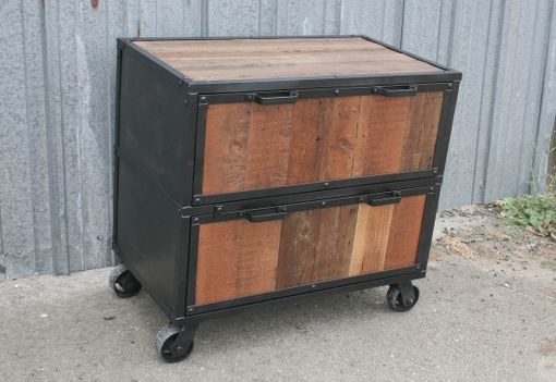 Custom Made Reclaimed Wood File Cabinet. Industrial Filing Cabinet. Vintage Style Rustic Dresser.