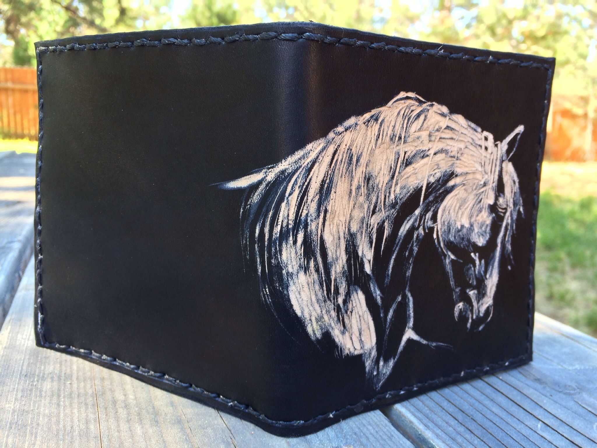 Buy Hand Crafted Customizable Leather Horse Card Wallet Black, made to