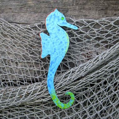 Custom Made Handmade Upcycled Metal Turquoise Seahorse Wall Art Sculpture