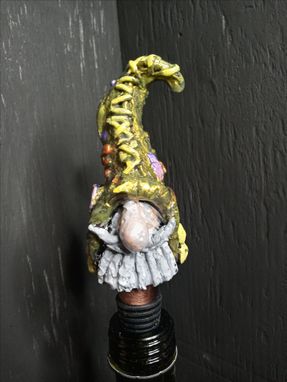 Custom Made Buttons A Hand Sculpted Painted One-Of-A-Kind Gnome Wine Bottle Stopper