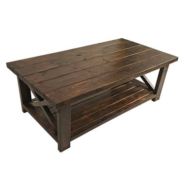 Custom Made Rustic Farmhouse Coffee Table - Country Modern Stained Solid Wood