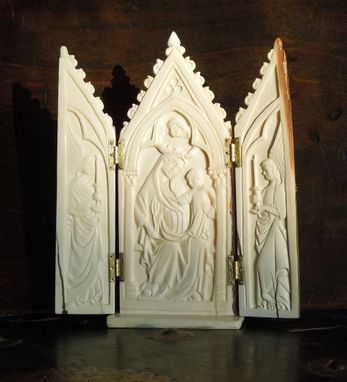 Custom Made Triptych Of Virgin Mary And Baby Jesus, Medieval Style