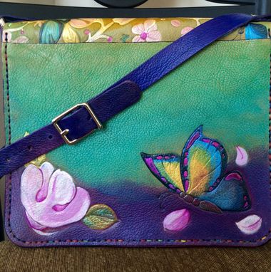 Custom Made Embossed Butterfly/Cherry Blossom Leather Messenger Bag