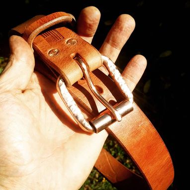 Custom Made Hand Forged Copper Buckle Leather Belt
