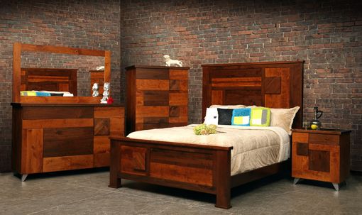 Custom Made Arial Fields Modern Walnut & Cherry Bedroom  Set - Bed, Nightstand, Dresser, Chest, Mirror