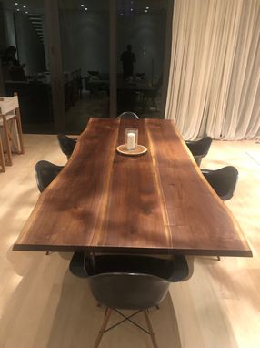 Custom Made The Chase Live Edge Walnut Dining Table With Modern Trapezoid Steel Legs