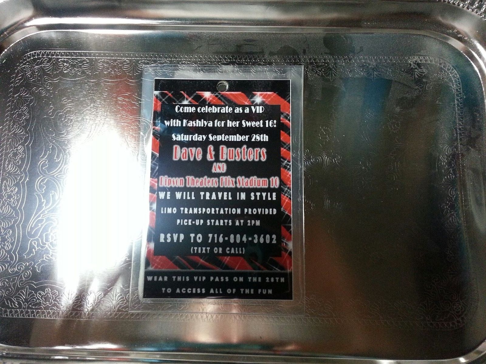 Hand Crafted Custom Vip Laminated Birthday Party Invitations by