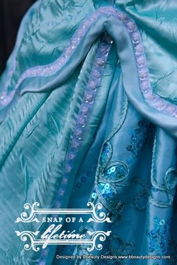 Custom Made Ariel Mermaid Aqua Sea Foam Park Inspired Dress With Beaded Pearl Trim