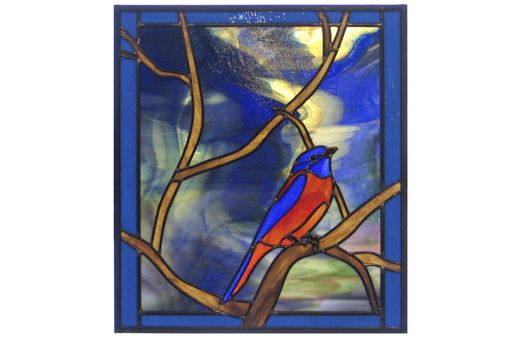 Custom Made Bluebird In Twisted Oak Branch Stained Glass Window