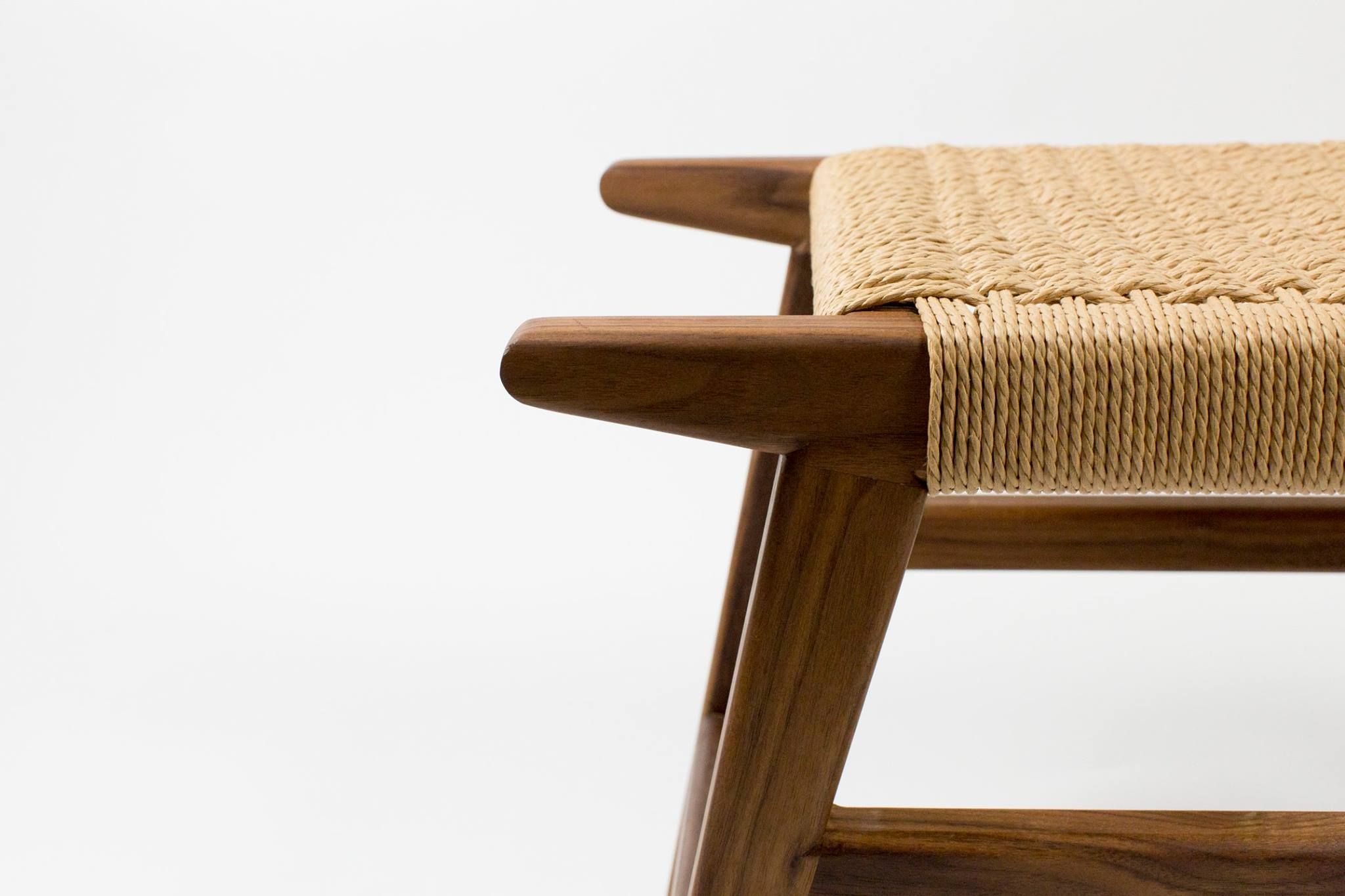 Hand Crafted Walnut Or Maple Bench With Danish Paper Cord Seat by David