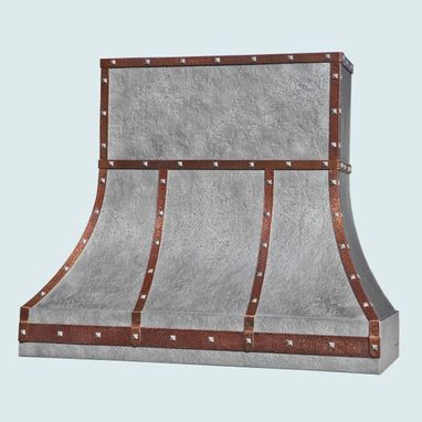 Custom Made Zinc Range Hood With Hammered Copper Straps