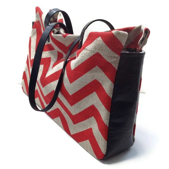 Buy a Custom Made Red And Black Chevron Tote Bag, made to order from ...