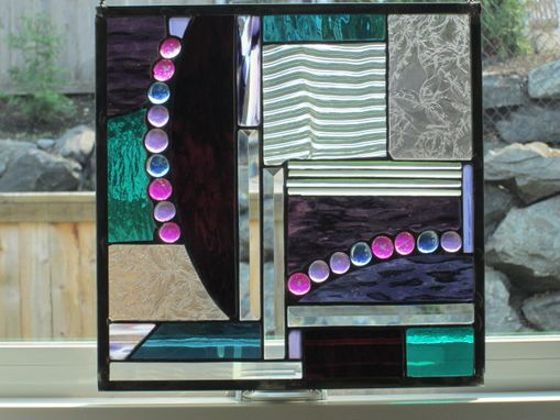 Custom Made Glass Nugget Abstract Stained Glass Hanging Panel