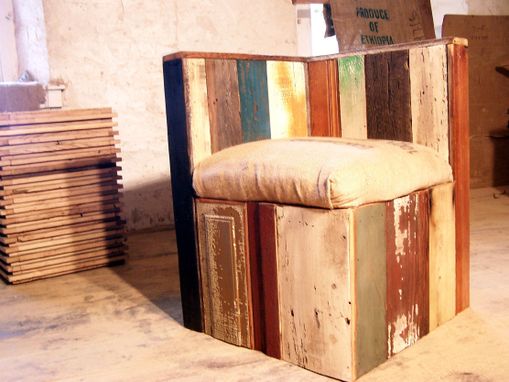 Custom Made Urban Style Corner Lounge Chair From Reclaimed Wood And Coffee Bean Bags