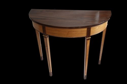 Custom Made Demilune Hall / End Table Of Ash And Black Walnut