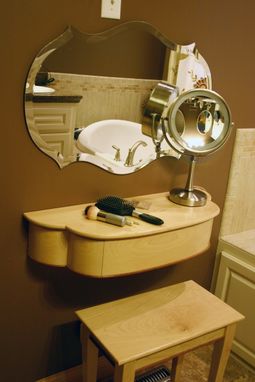 Custom Made Petite, Wall Mounted Women's Makeup Vanity With Drawer And Stool