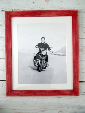 Custom Made Vintage Motorcycle Man On Framed Barn Board Picture