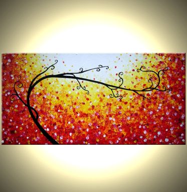 Custom Made Original Tree Painting, Large Modern Art, Abstract Contemporary Art, Floral Art, Red Yellow Trees