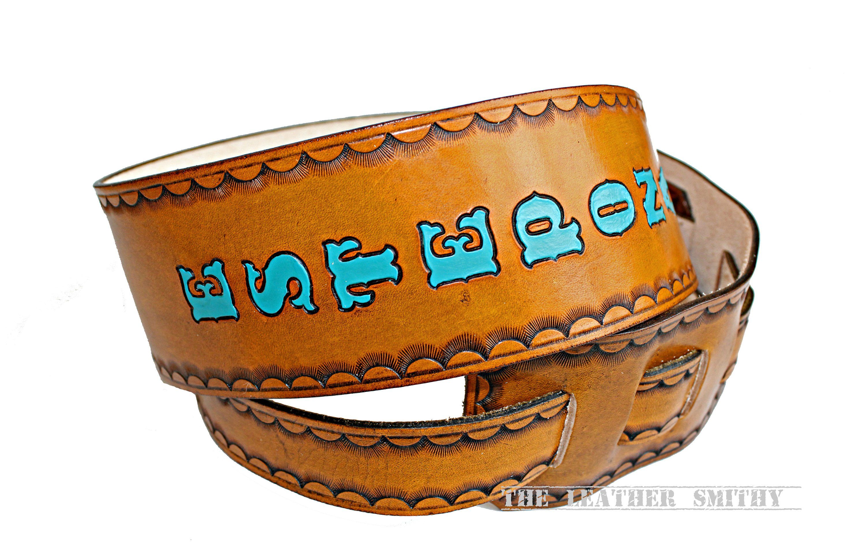 Buy Custom Made Personalized Tan Leather Guitar Strap With Hand Painted