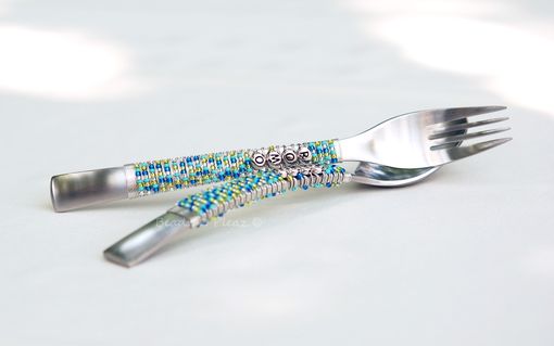 Custom Made Personalized Childrens Spoon And Fork Set Hand Beaded Choose Your Colors