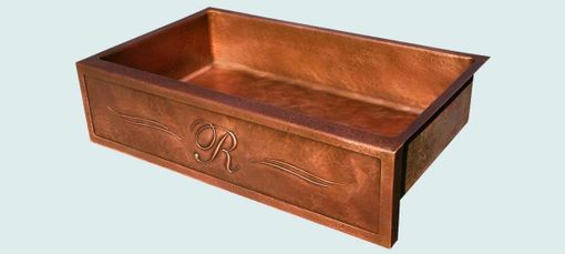 Custom Made Copper Sink With Planished Repousse "R" Apron