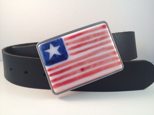 Custom Made Fused Glass Belt Buckle American Flag, Perfect For 4th Of July!