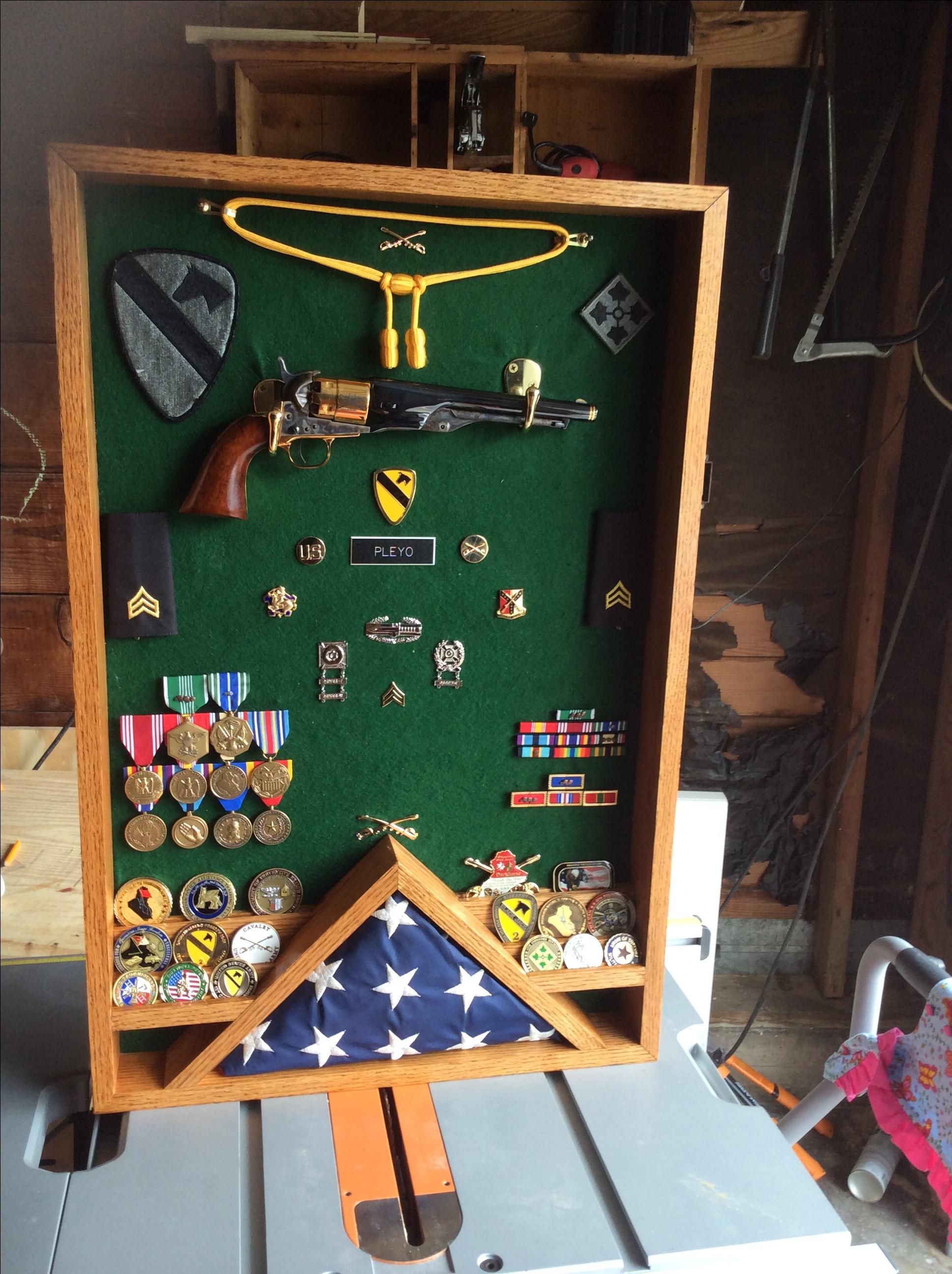 Buy Custom Made Red Oak Military Shadow Box, made to order from Tom's
