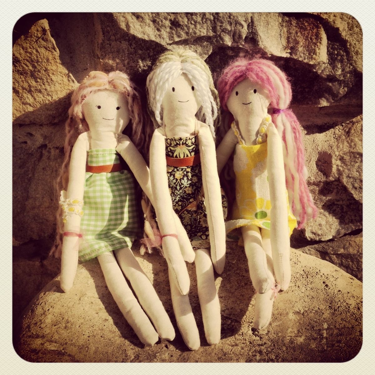 Handpainted wooden bead doll ~ Liberty London and Lecien fabric