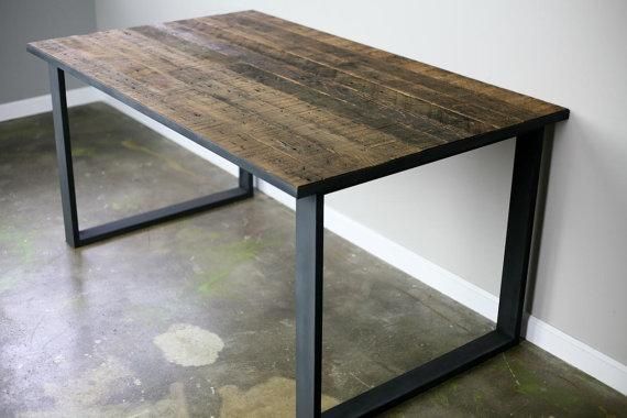 Buy Hand Made Modern Industrial Dining Table Desk Reclaimed Wood Top Steel Base Distressed Style Office Desk Made To Order From Combine 9 Custommade Com