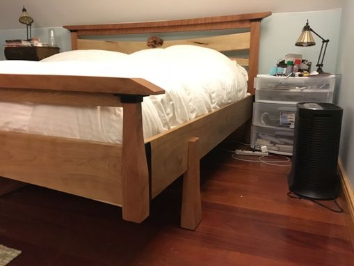 Custom Made King Sized Cherry Bed With Curly Maple Headboard And Large Storage
