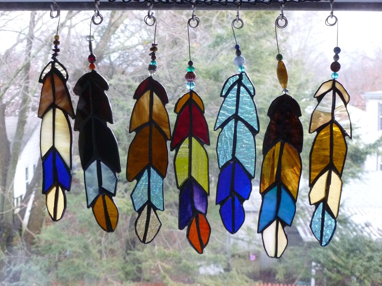 Buy a Handmade Custom Multicolored Stained Glass Eagle Feather Light
