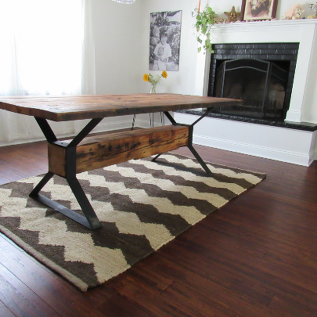 Reclaimed Wood Furniture and Barnwood Furniture | CustomMade.com - Industrial Trestle Reclaimed Wood Dining Table by Peter Gadjev