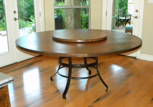 Custom Made 72" Diameter Dining Table From Reclaimed Boxcar Planks