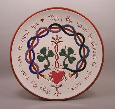 Custom Made Hand -Carved  Redware Irish Blessing Plate