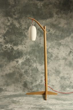 Custom Made Egret Lamp: Oak With Curved Arm / Cotton Cord / East Fork Pottery Shade / Japanese Joinery Assembly