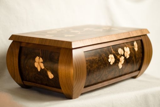 Custom Made Walnut Radius Jewelry Box With Apple Blossom Inlay