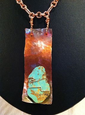 Custom Made Arizona Turquoise And Hammered Copper Necklace