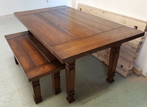 Custom Made Solid Oak Farmhouse Table And Bench