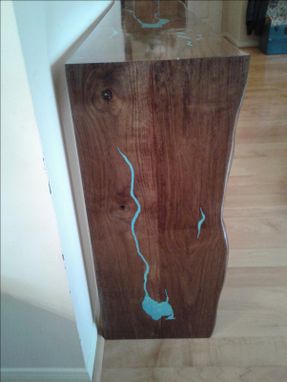 Custom Made Waterfall Live Edge Console Table With Turquoise Inlay