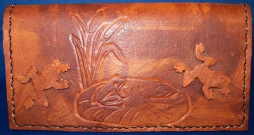 Custom Made Custom Leather Checkbook Cover With Frog Design In Weathered Color