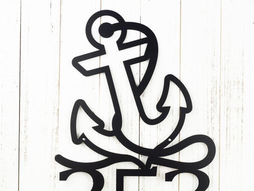 Custom Made Metal House Number Sign, Anchor, Nautical - Matte Black Shown